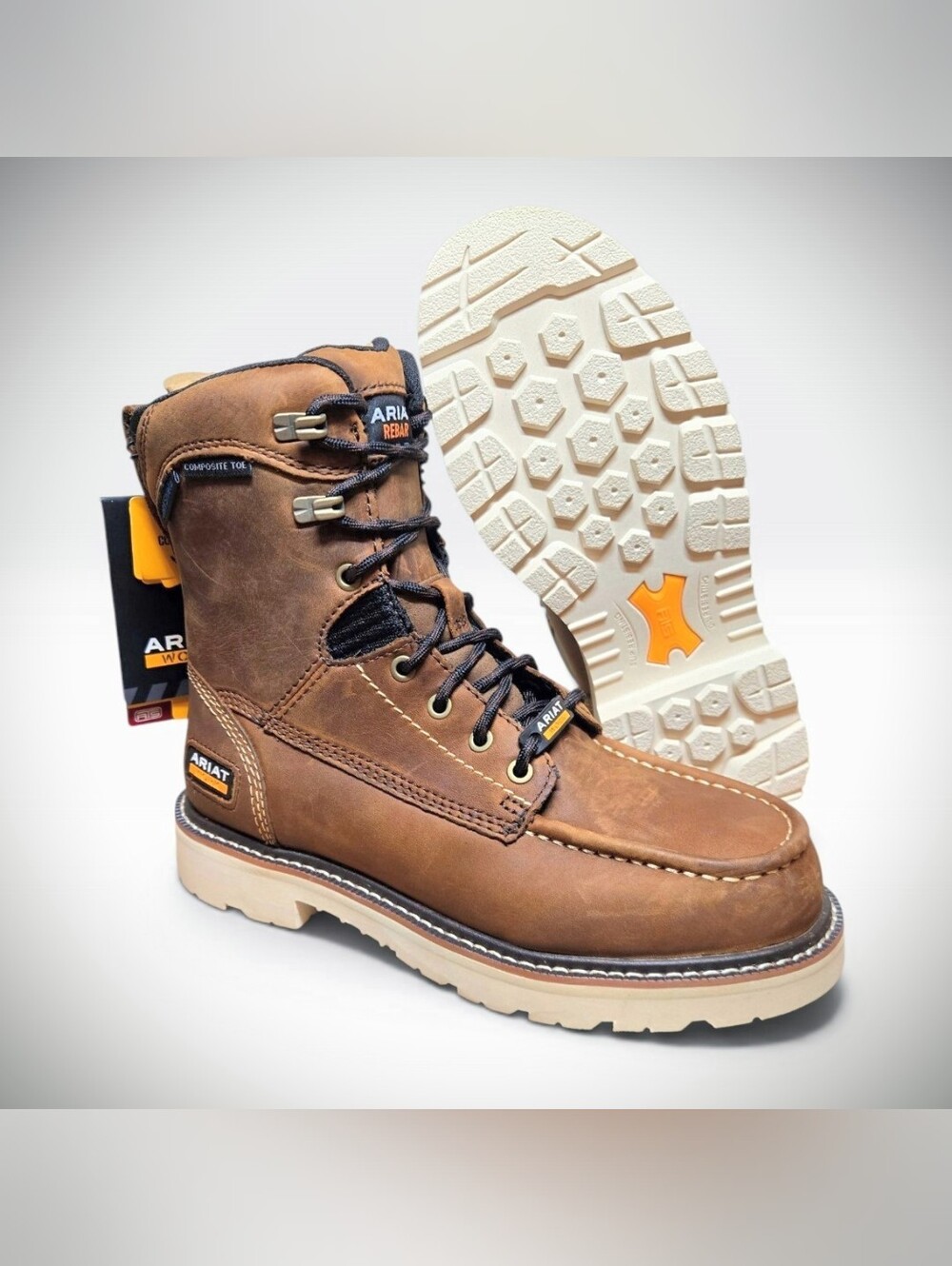 NEW $209 Ariat Men's Size 6.5 Work Boots Rebar Lift 8" H20 Comp Toe Waterproof